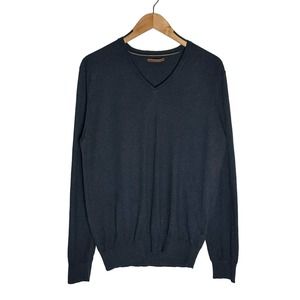 Massimo Dutti | Men | Black Cotton Cashmere Blend V-Neck Sweater | Large